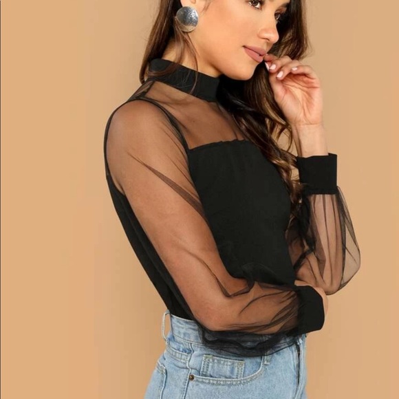 Mock neck sheer blouse - Picture 3 of 5